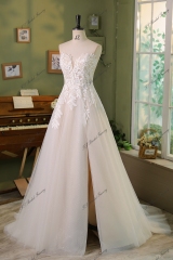 Detached Sleeve Romantic Lace With Shining Tulle  A Line Wedding Gowns