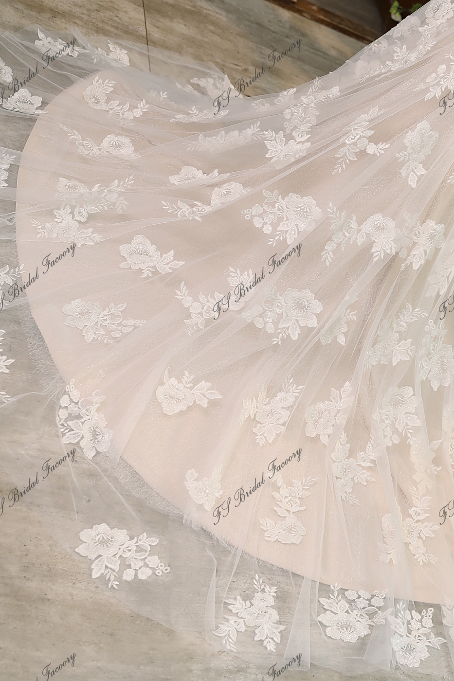 3D Flower Lace Applique With Shining Tulle  Mermaid Bridal Dress