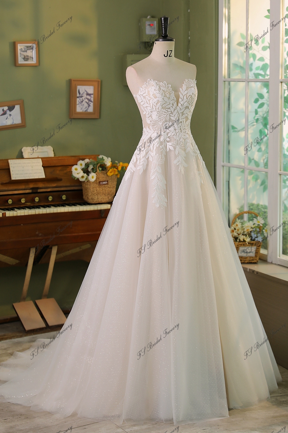 Detached Sleeve Romantic Lace With Shining Tulle  A Line Wedding Gowns