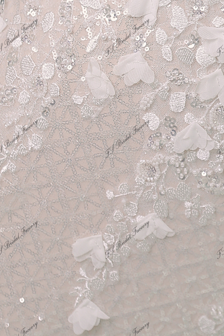 3D Flower Lace Applique With Diamond Tulle  Mermaid Bridal Dress
