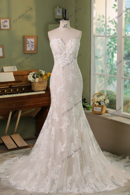 3D Flower Lace Applique With Shining Tulle  Mermaid Bridal Dress