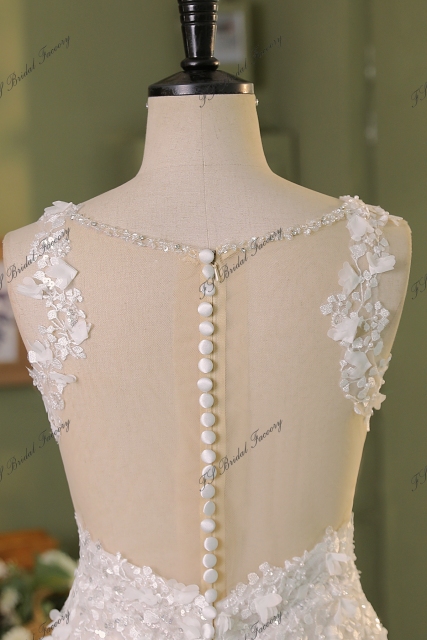 3D Flower Lace Applique With Diamond Tulle  Mermaid Bridal Dress