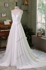 Soft Satin A Line Detached Over Skirt Wedding Gowns