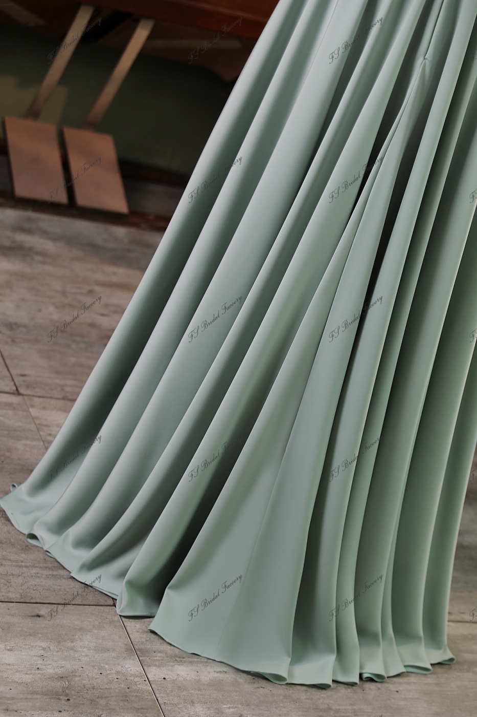 Spaghetti Straps  A line Pleat Satin Bridesmaids Dress With Slit