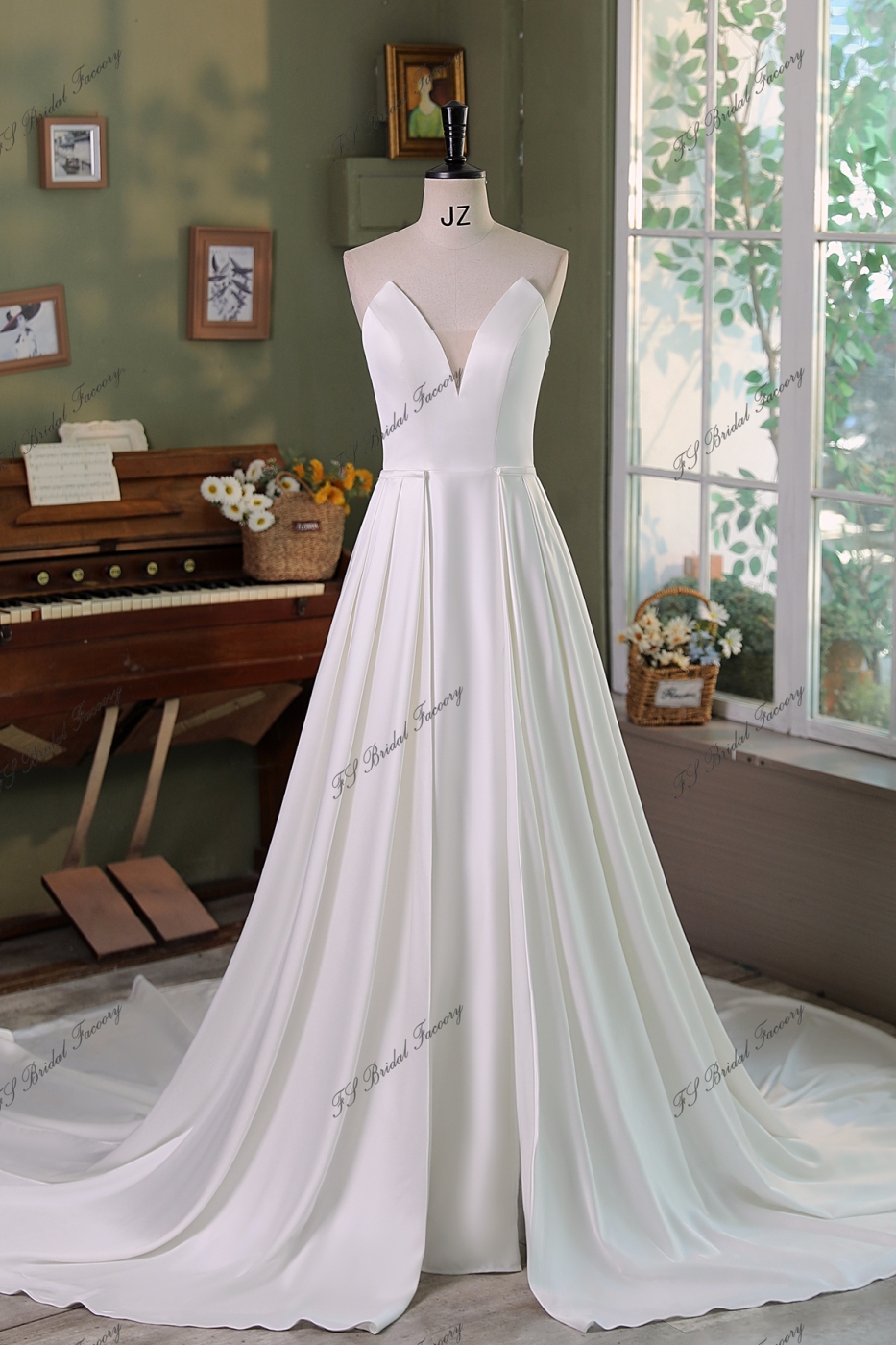 Soft Satin A Line Detached Over Skirt Wedding Gowns