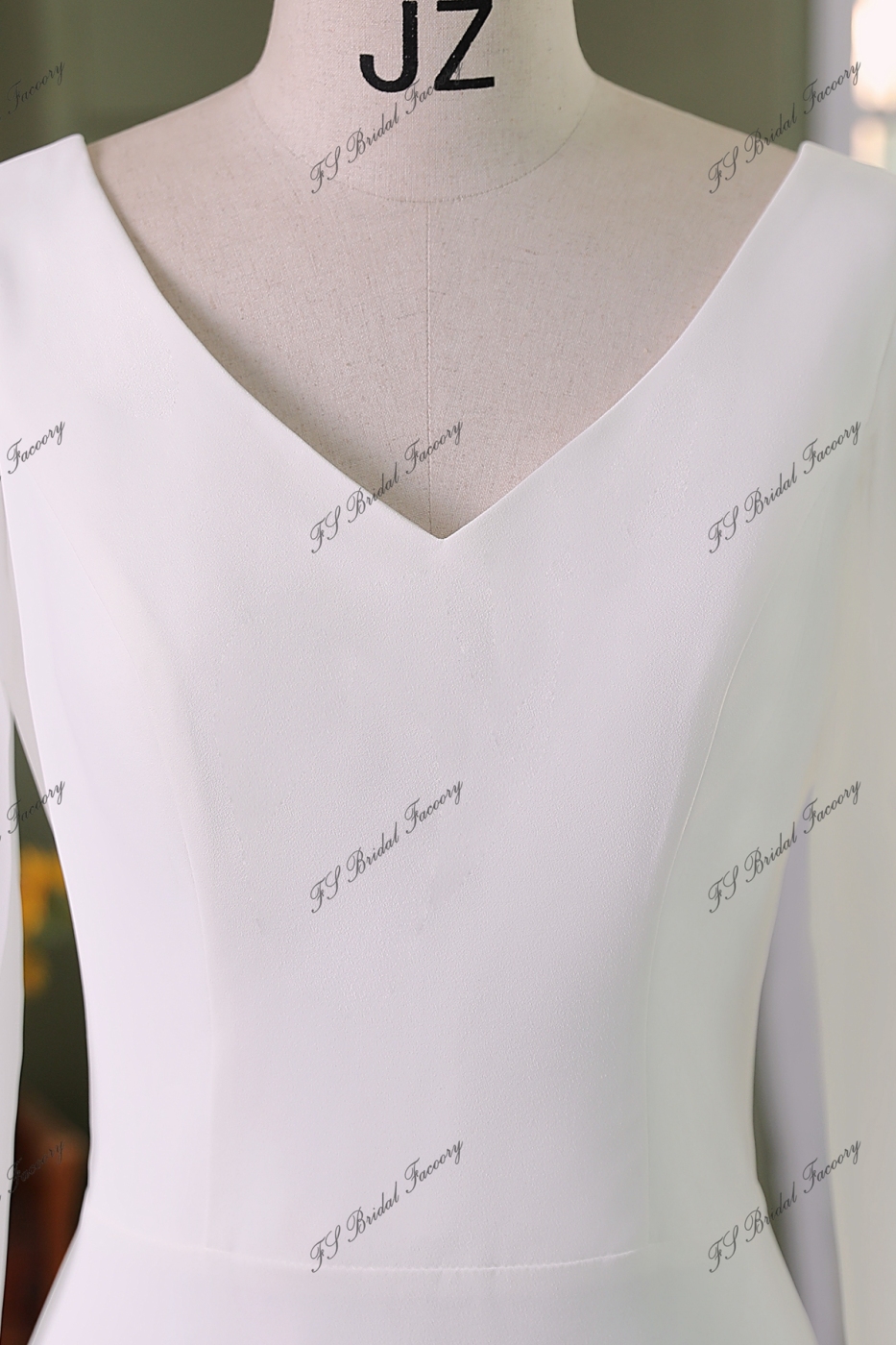 Long Sleeve Simple Crepe Mermaid Bridal Dress
