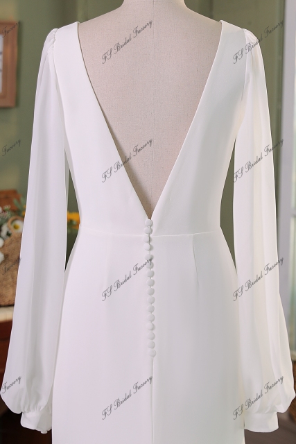 Long Sleeve Simple Crepe Mermaid Bridal Dress