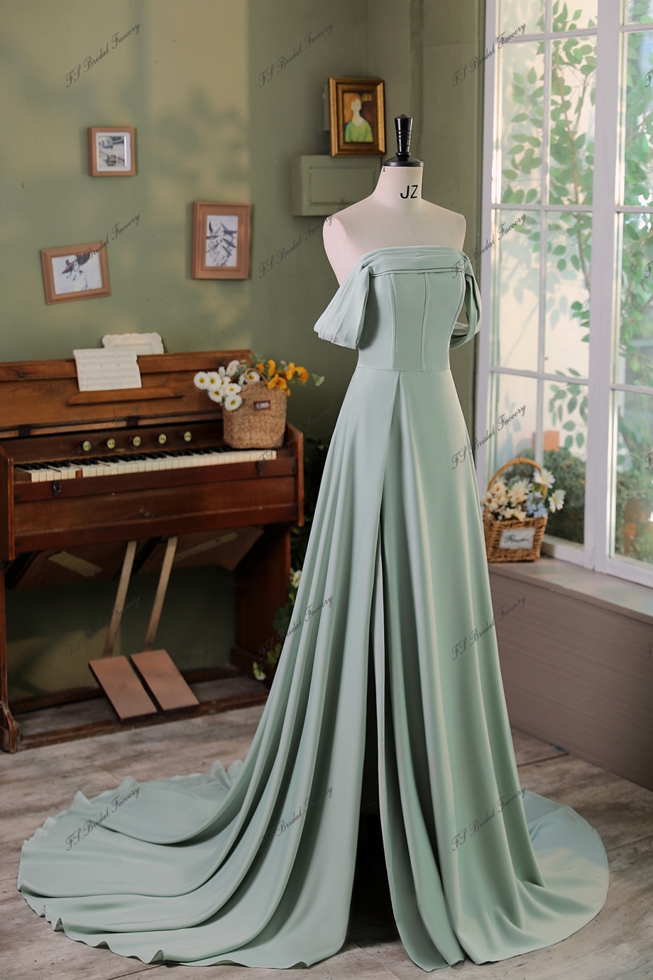 Bridesmaid Dresses Regency A Line Off The Shoulder V-Neck Stretch Satin Bridesmaid Dress With Slit