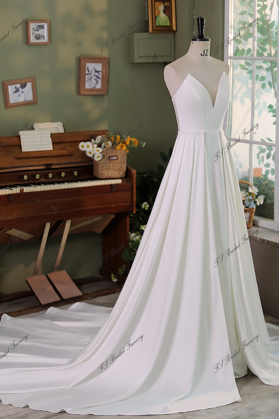 Soft Satin A Line Detached Over Skirt Wedding Gowns