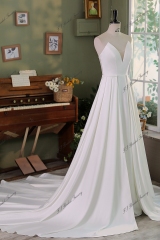 Soft Satin A Line Detached Over Skirt Wedding Gowns