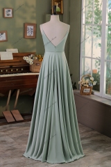 Spaghetti Straps  A line Pleat Satin Bridesmaids Dress With Slit