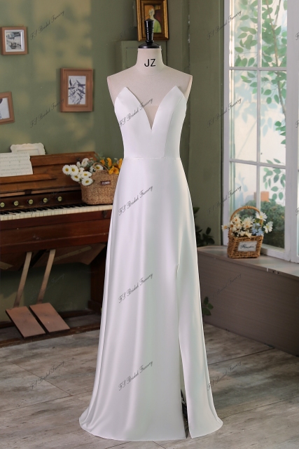 Soft Satin A Line Detached Over Skirt Wedding Gowns