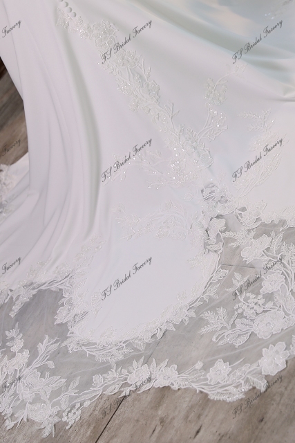 Off Shoulder Pleat Crepe Mermaid Bridal Dress With  Beading Lace Train
