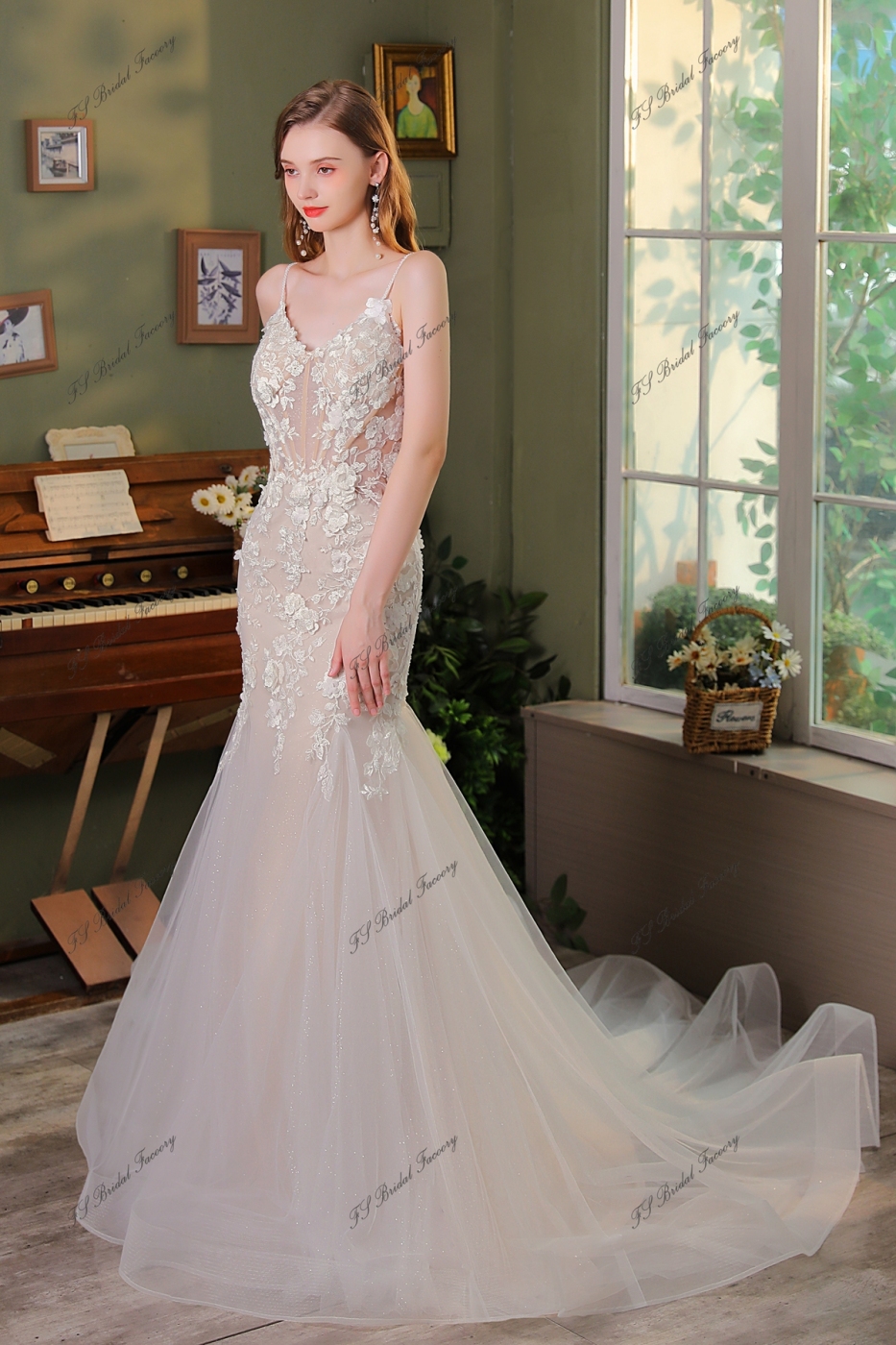 Romantic Heart-shaped Corset Bodice Glitter Mermaid Wedding Dress