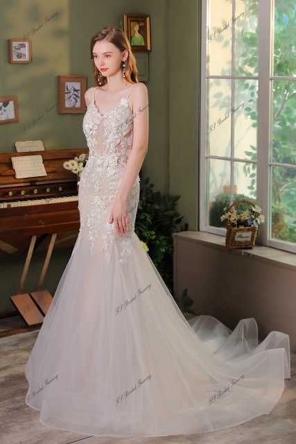 Romantic Heart-shaped Corset Bodice Glitter Mermaid Wedding Dress