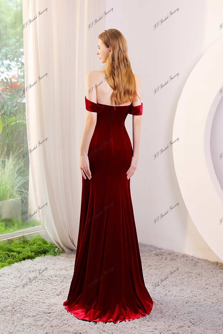 Off Shoulder Velvet Mermaid Cocktail Dress main image 1