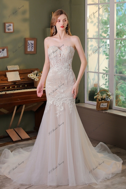 Detached Off Shoulder Straps Glitter Mermaid Wedding Dress
