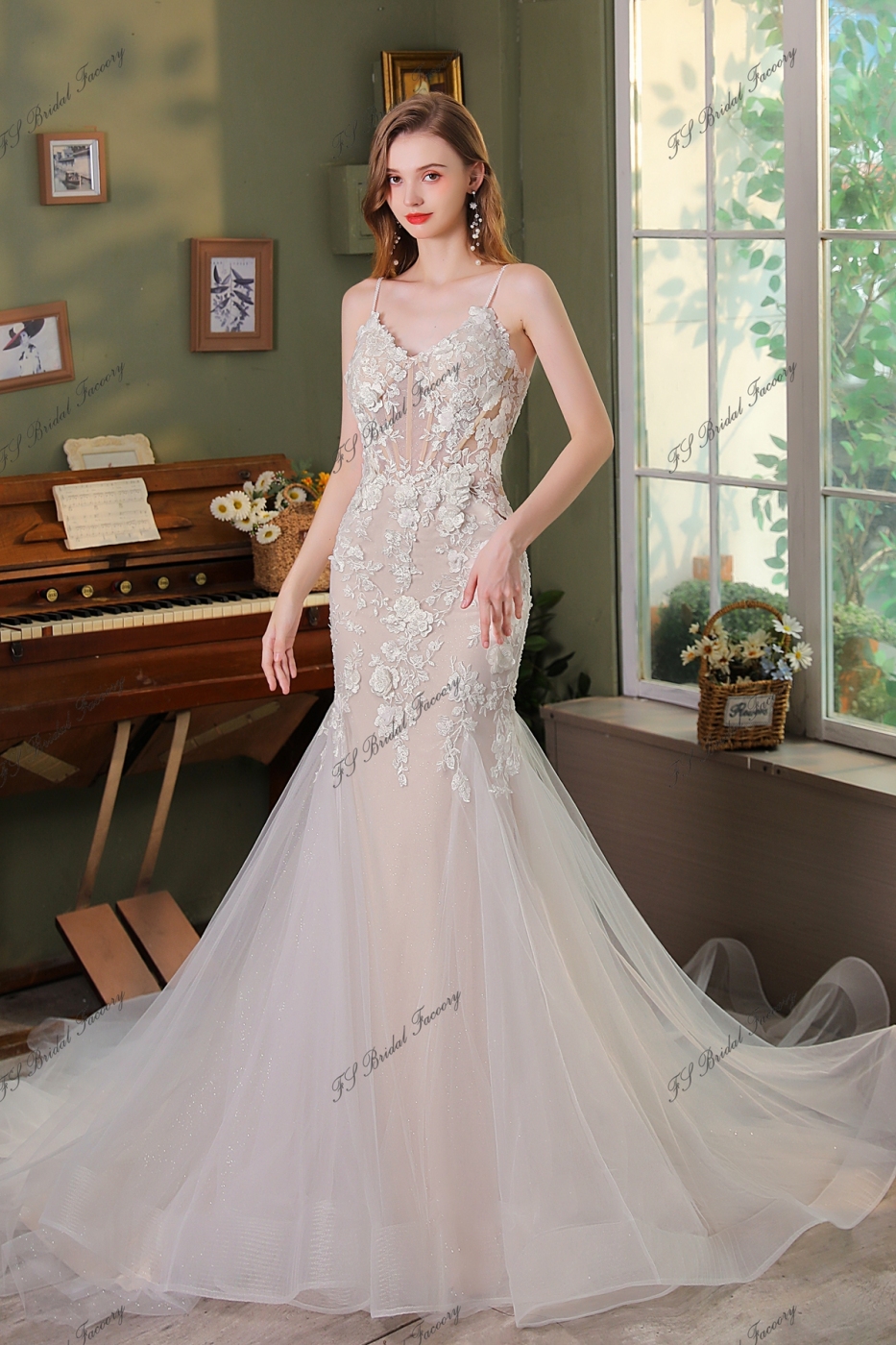 Romantic Heart-shaped Corset Bodice Glitter Mermaid Wedding Dress