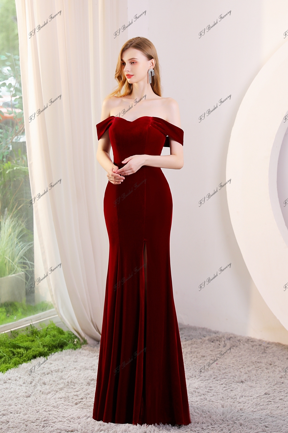 Charming Mermaid Prom Dress With Slit and Off Shoulder Y7344 main image 1