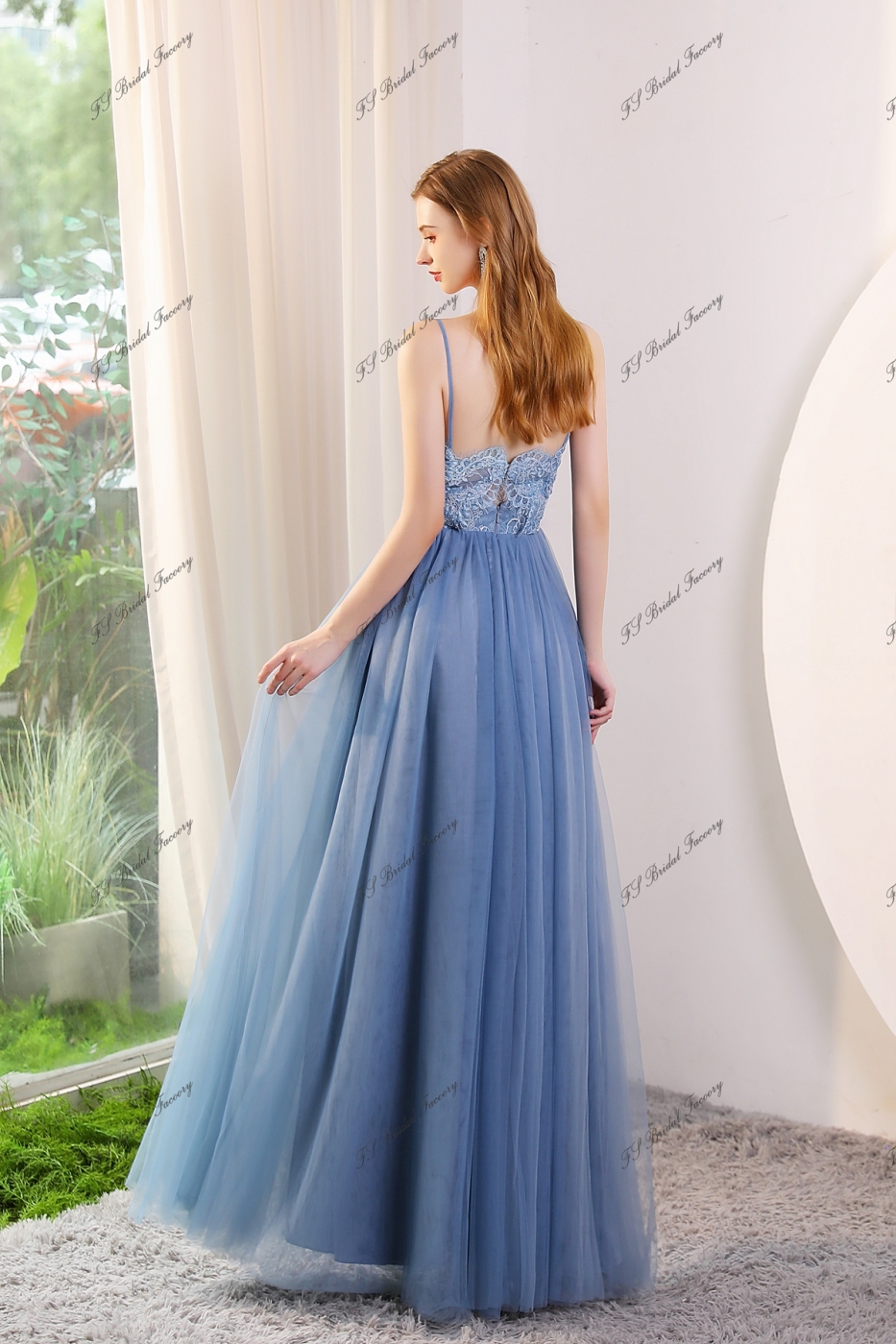 Lace And Tulle Criss-cross Wedding Bridesmaid Gown