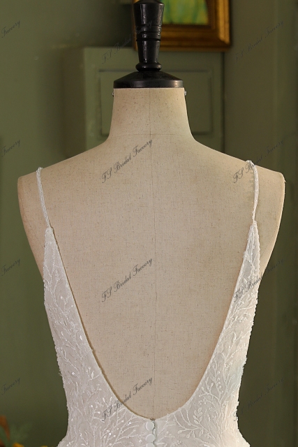 Spaghetti straps A Line Gown Beaded Lace Wedding Dress