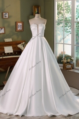 Soft Satin Ball Gowns Wedding Dress With 3D Beading Flowers