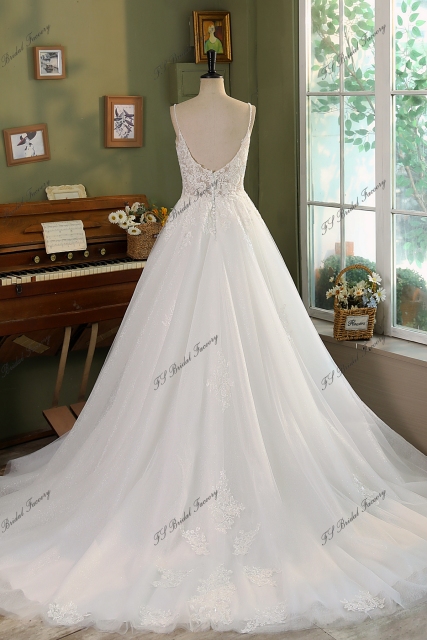 Spaghetti straps A Line Gown Beaded Lace Wedding Dress