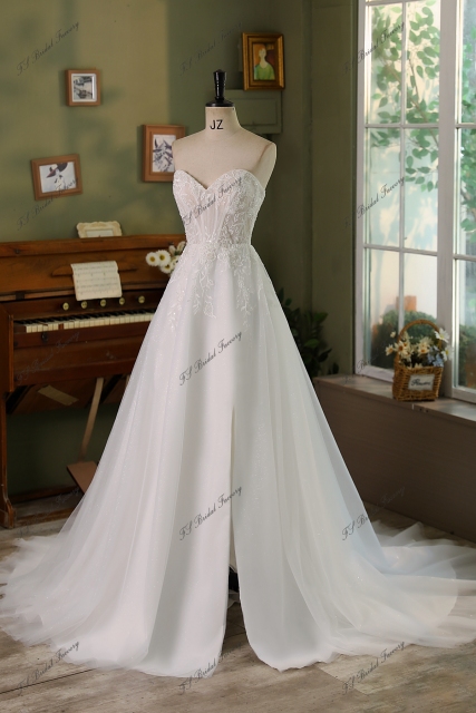 A-line Beading Wedding Gown With Sweetheart And High Split