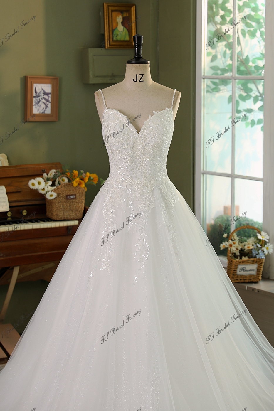 Modern Beading Lace Wedding Dress With Tulle Corset Back