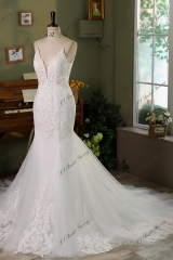 Glitter Tulle Mermaid Wedding Dress With Detached Train