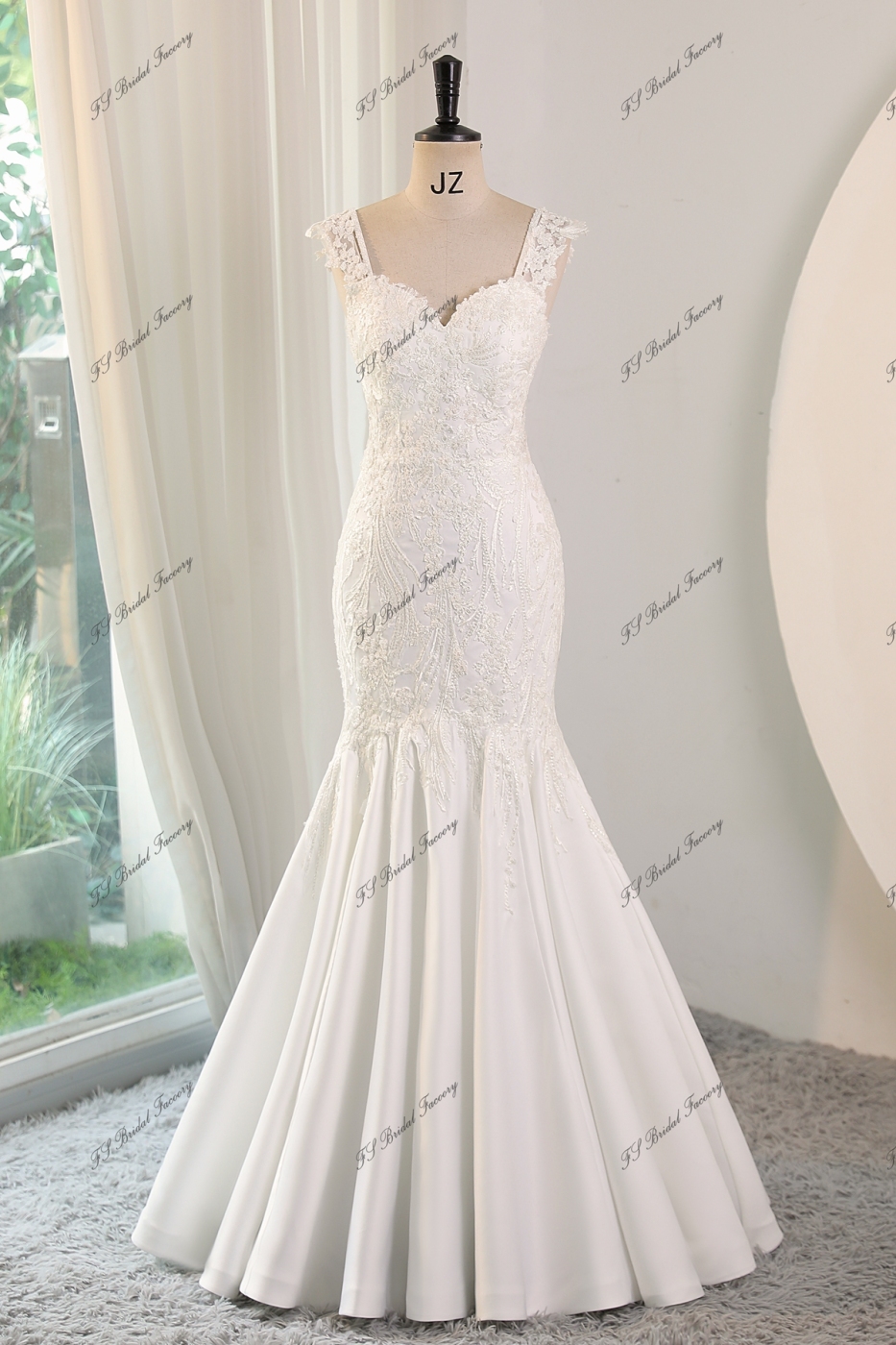 Soft Satin Mermaid Wedding Gowns With Detached Over Skirt