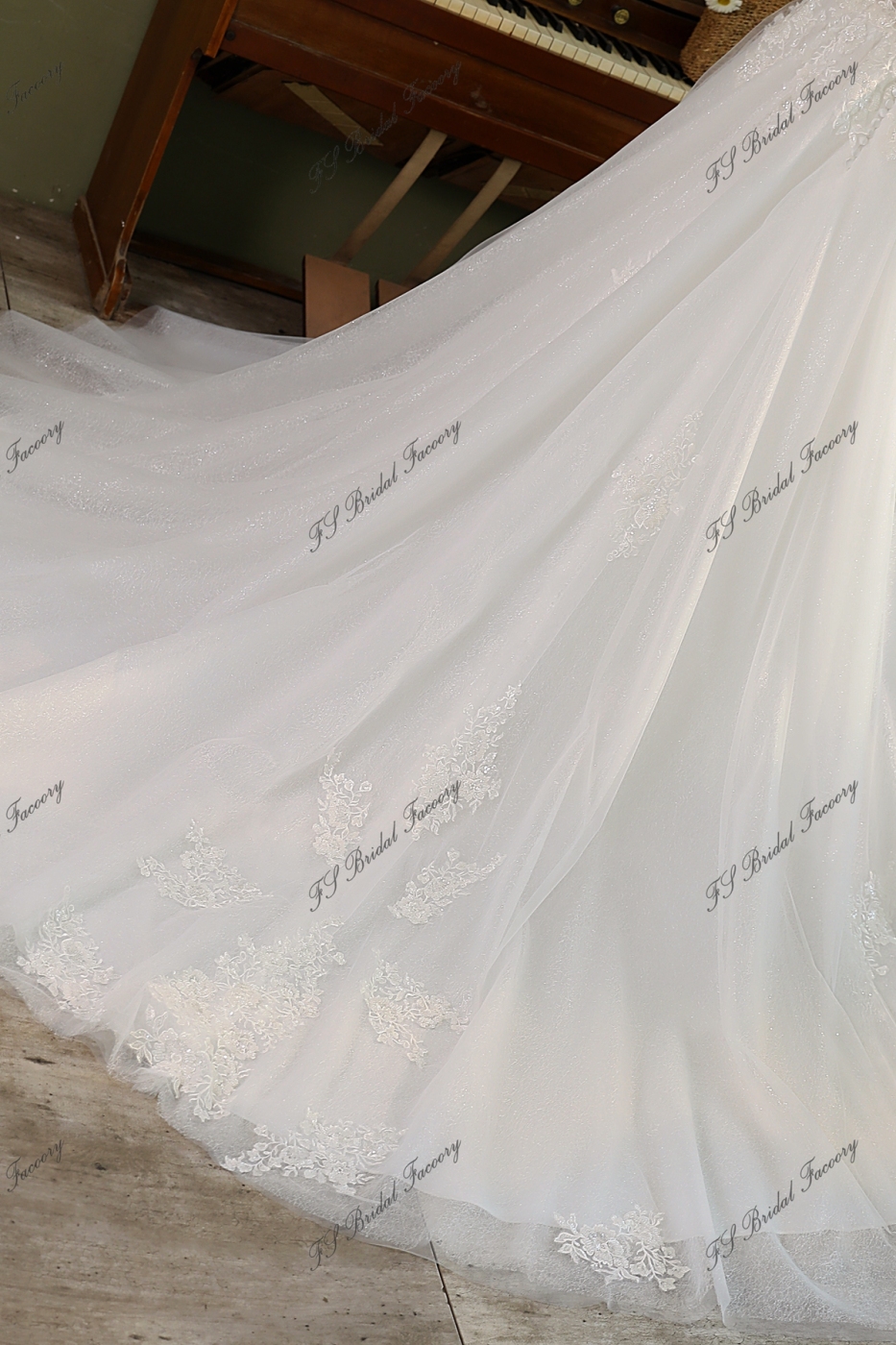 Spaghetti straps A Line Gown Beaded Lace Wedding Dress