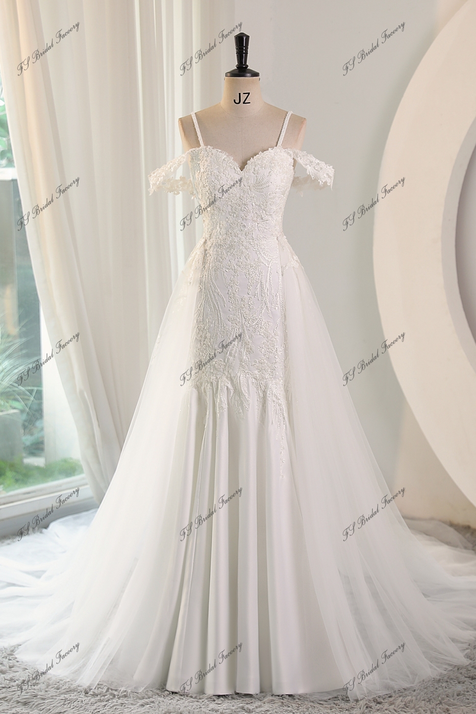 Soft Satin Mermaid Wedding Gowns With Detached Over Skirt