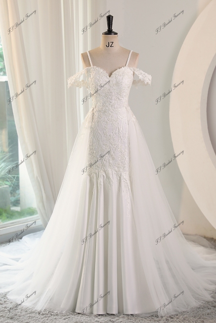 Soft Satin Mermaid Wedding Gowns With Detached Over Skirt