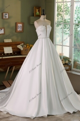 Soft Satin Ball Gowns Wedding Dress With 3D Beading Flowers