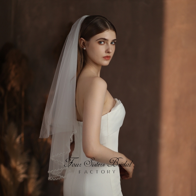 Two Layers Heavy Beading Veils