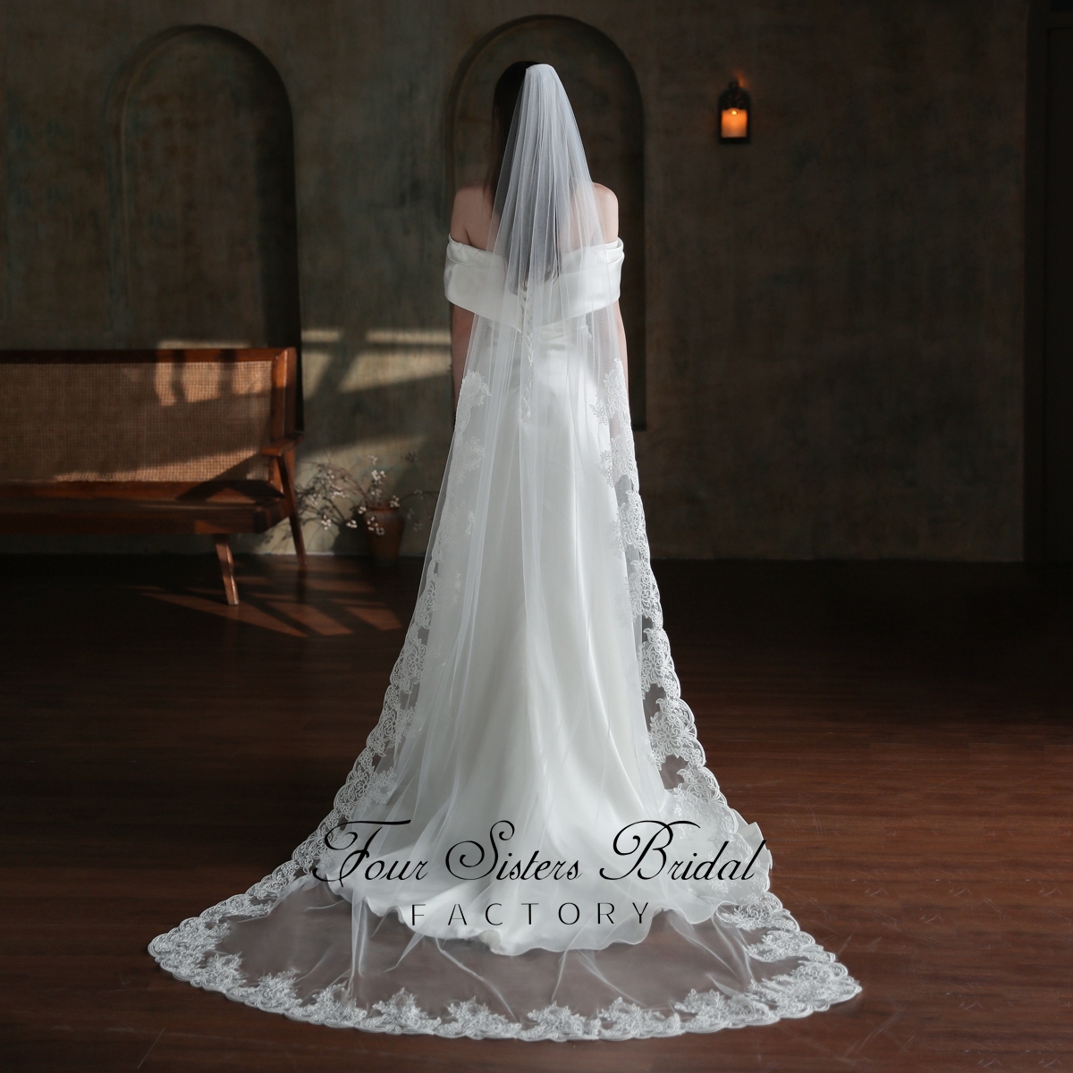 98  Inches  Wide Soft Lace Hem Bridal Veils
