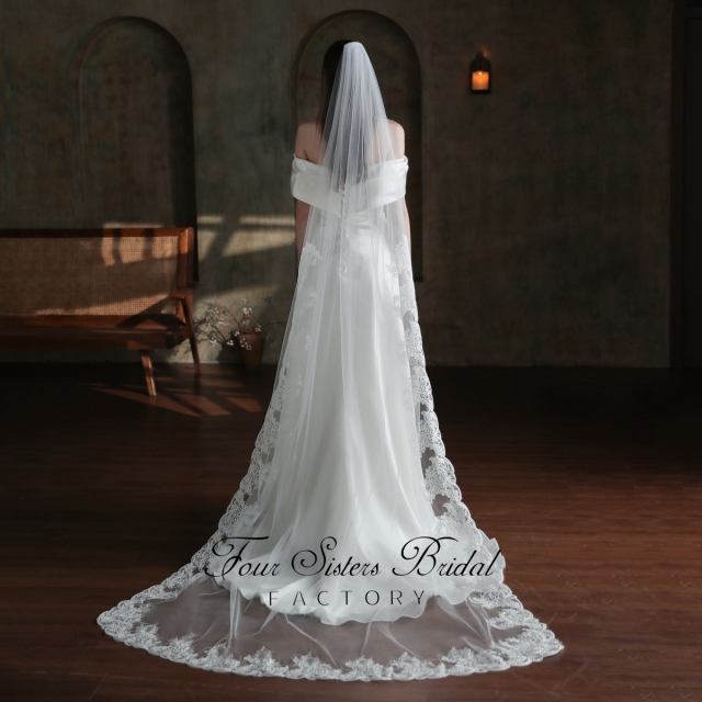98  Inches  Wide Soft Lace Hem Bridal Veils