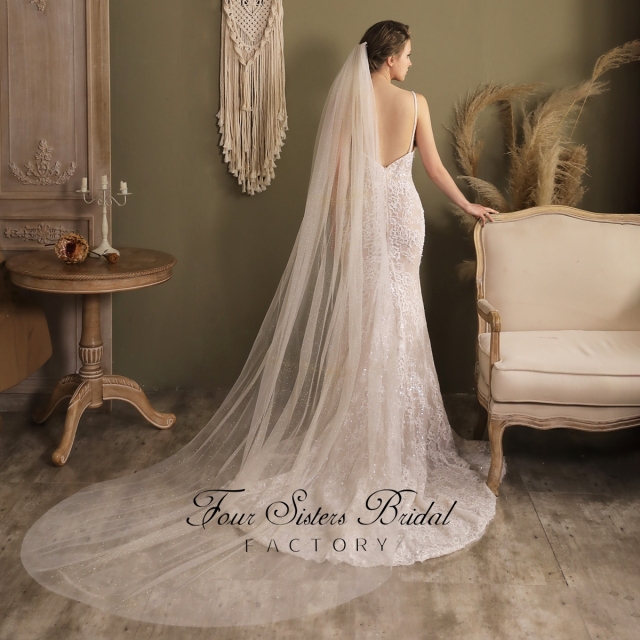 91 Inches Big Flowers Sequin Floral Lace Veil