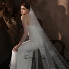 106 Inches  Bridal Veils With Big Flowers