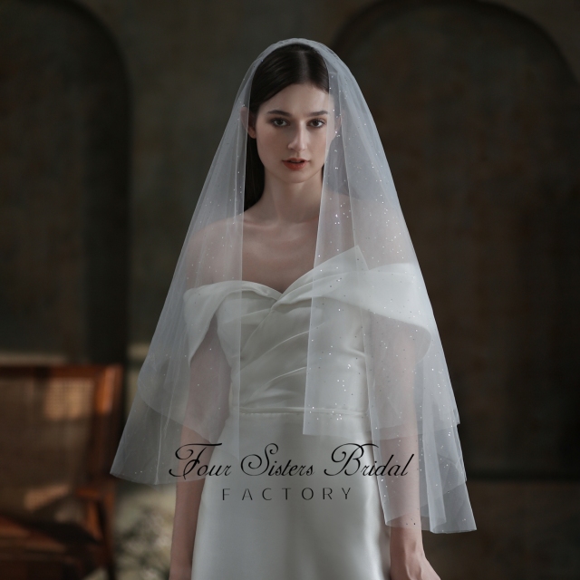 Two Layers Delicate Lace Flowers Veil