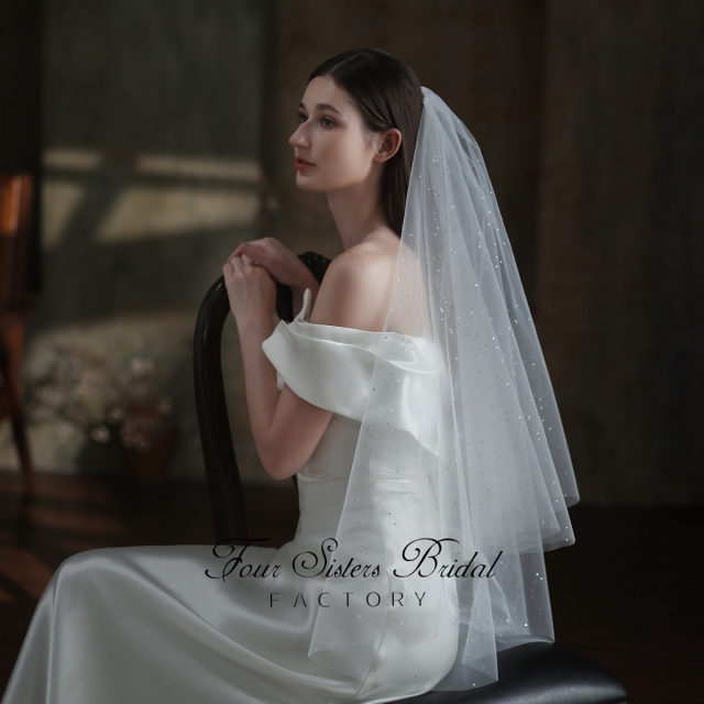Two Layers Delicate Lace Flowers Veil