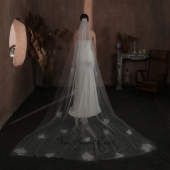 106 Inches  Bridal Veils With Big Flowers