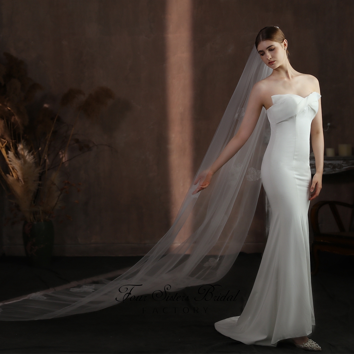 106 Inches  Bridal Veils With Big Flowers