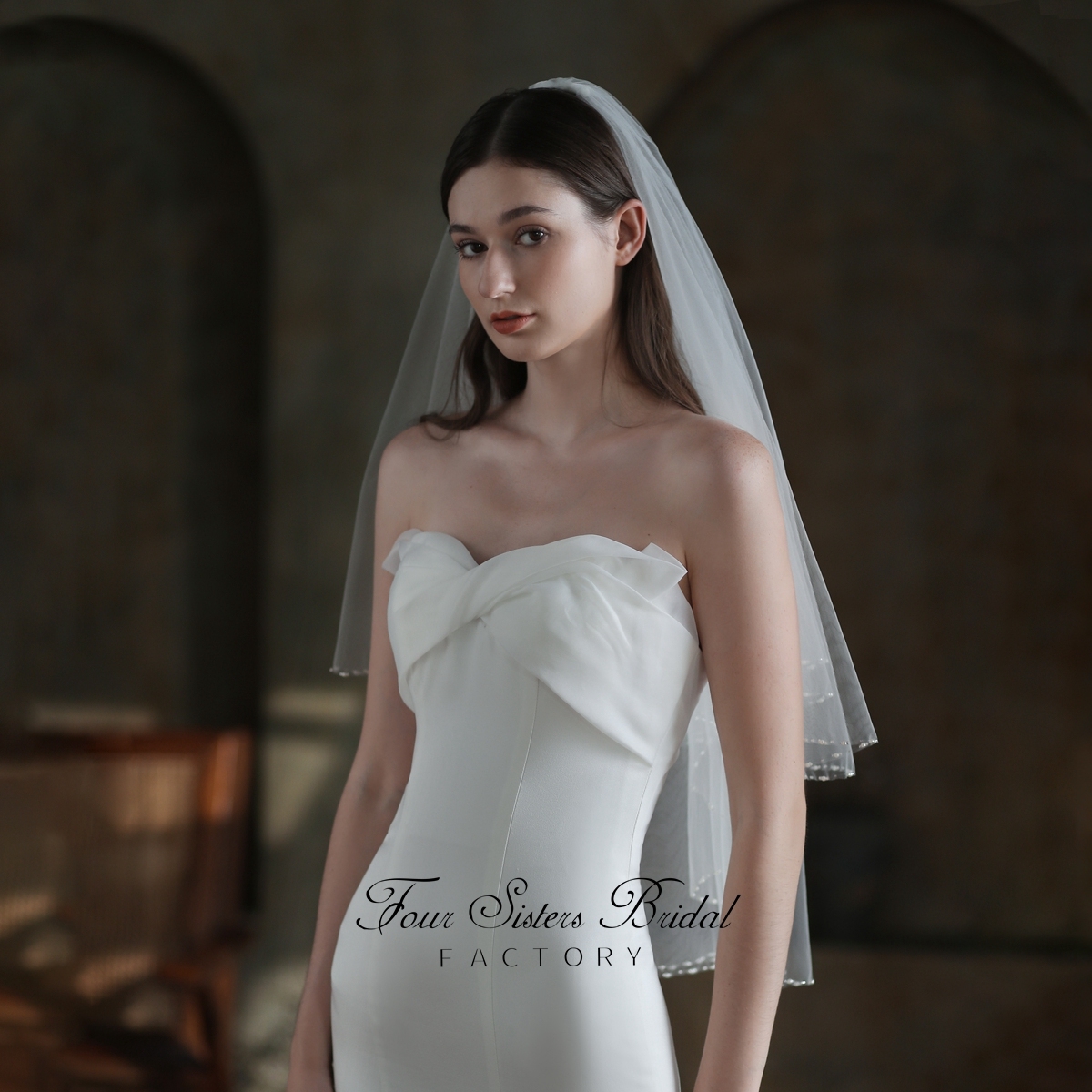 Two Layers Heavy Beading Veils