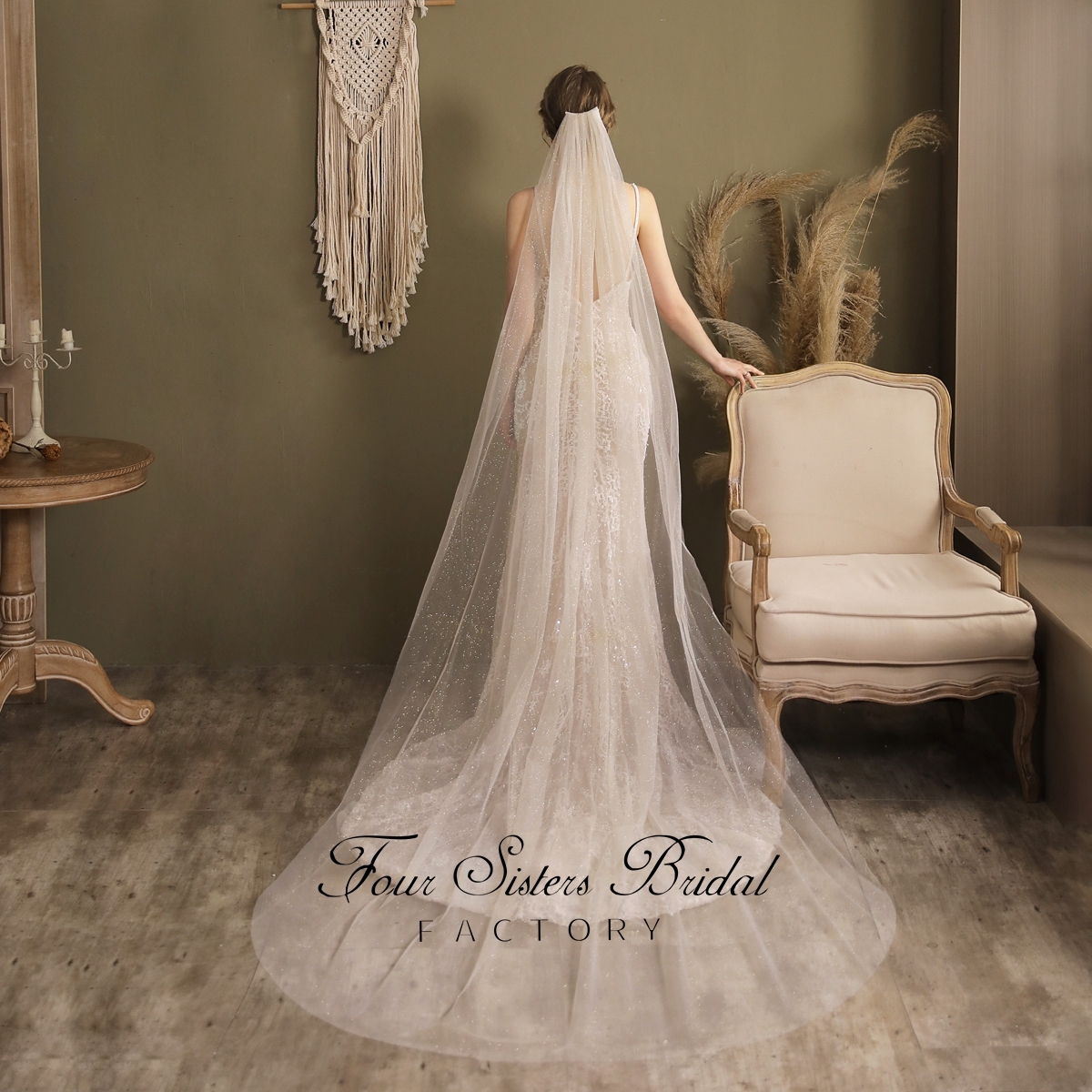 91 Inches Big Flowers Sequin Floral Lace Veil