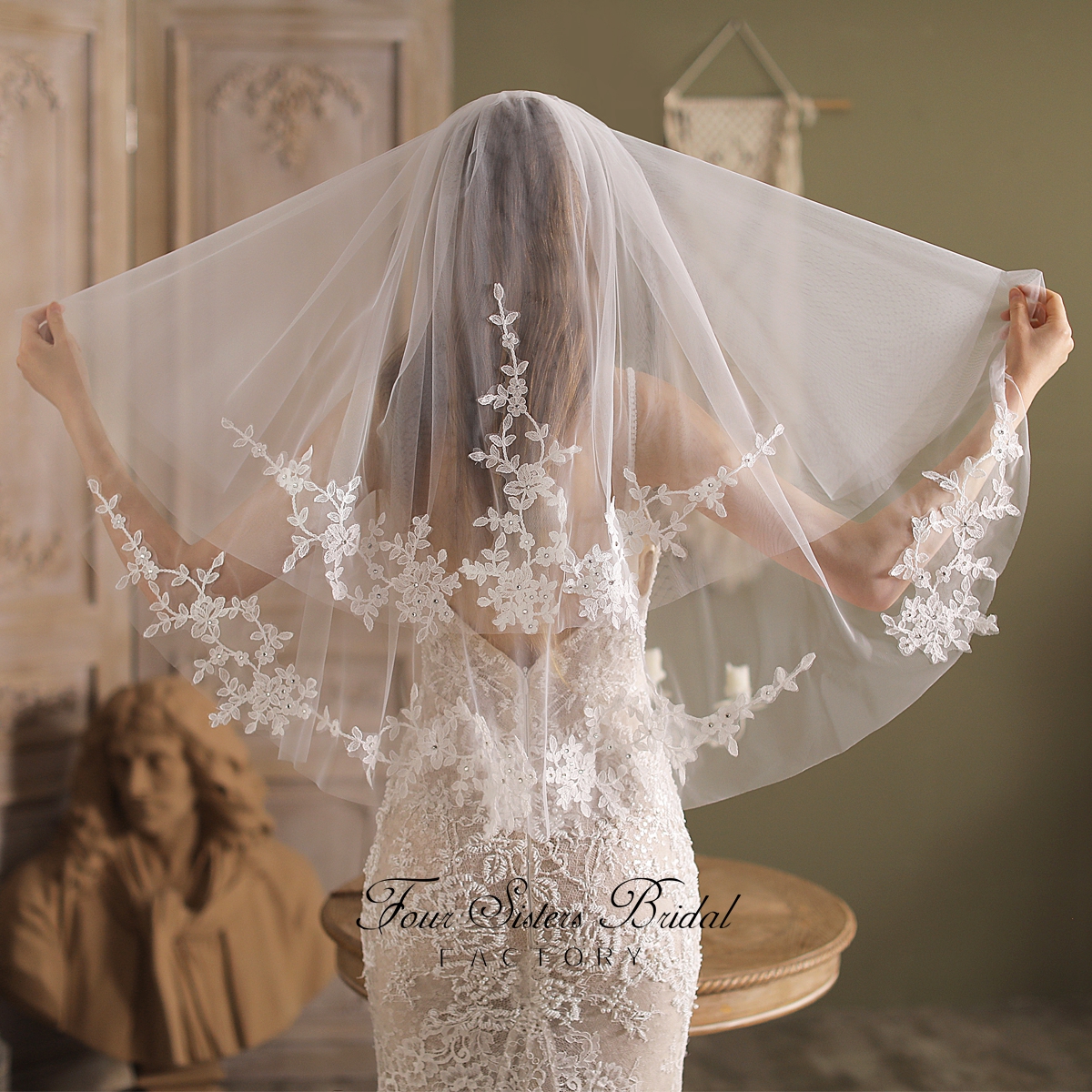 Mini length veil 2 layers