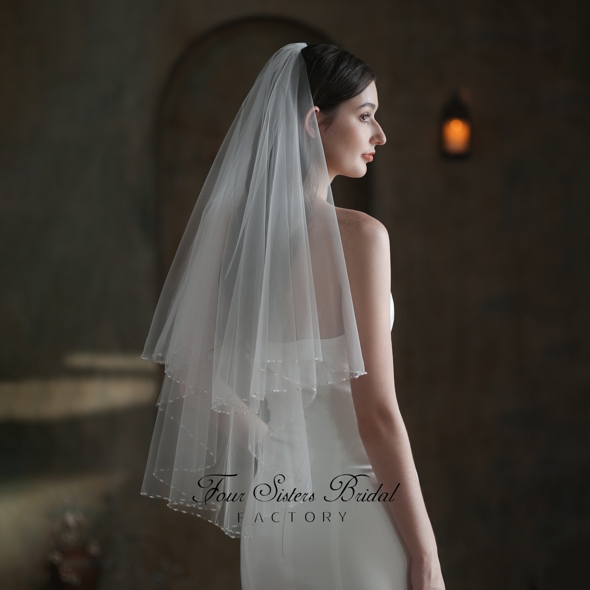 Two Layers Heavy Beading Veils