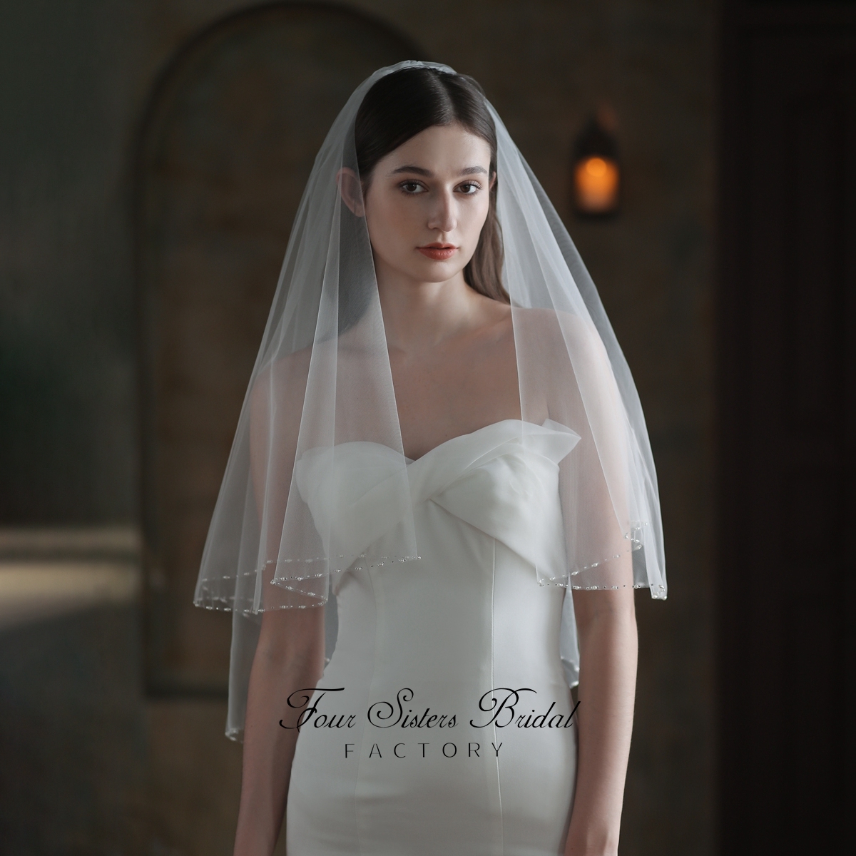 Two Layers Heavy Beading Veils