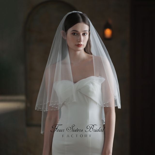 Two Layers Heavy Beading Veils